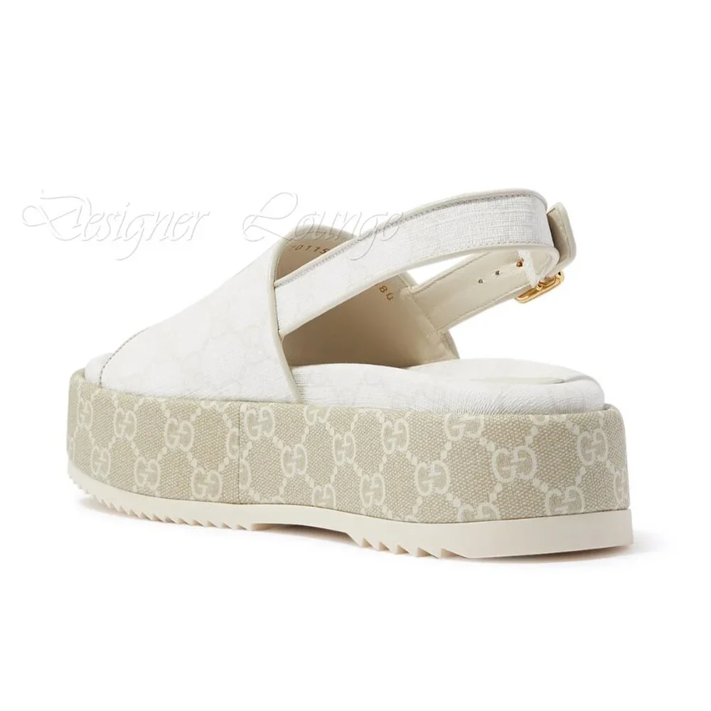 NEW GUCCI Angelina GG White Supreme Canvas Slingback Platform Sandals EU 40.5